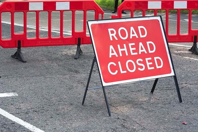 Red "Road Ahead Closed" Safety Signage